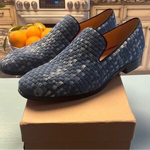 NIB Stylish Blue Woven Slip-On Loafers with Red Bottoms